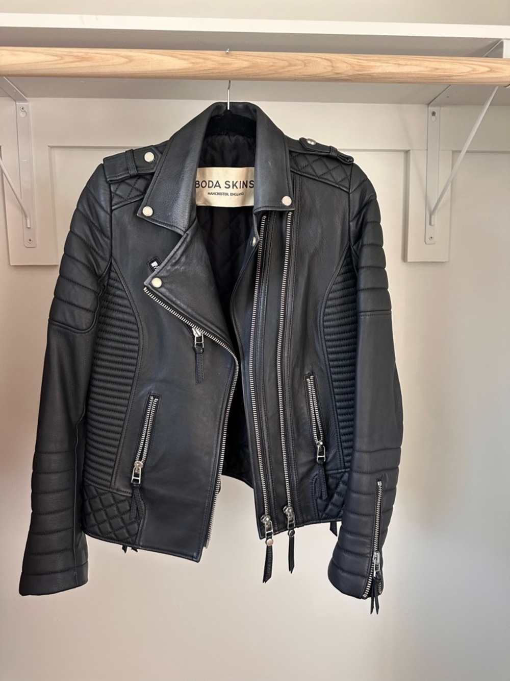 BODA SKINS Women's Black Quilted Leather Biker Jacket